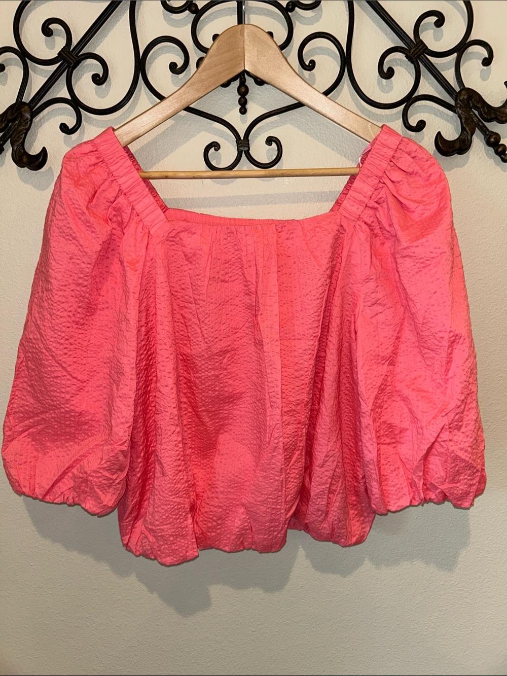 AYR PEASANT PUFF SLEEVE CRINKLE TOP SIZE MEDIUM